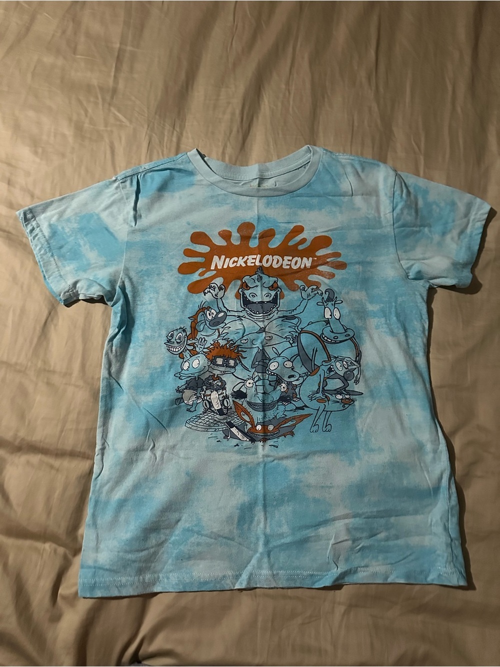 Nickelodeon Light Blue Tie-Dye Graphic Tee with Orange Logo